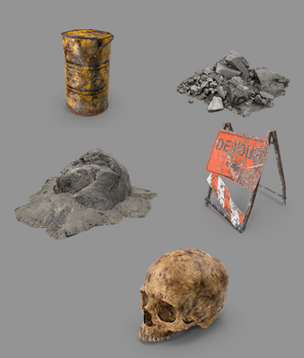 Select objects from the PixelSquid Rubble Collection